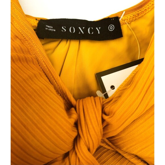 NWT Soncy Bikini Two Piece Swimsuit Tie Detail Ribbed Mustard Yellow Curvy Sz 12 - Picture 6 of 14